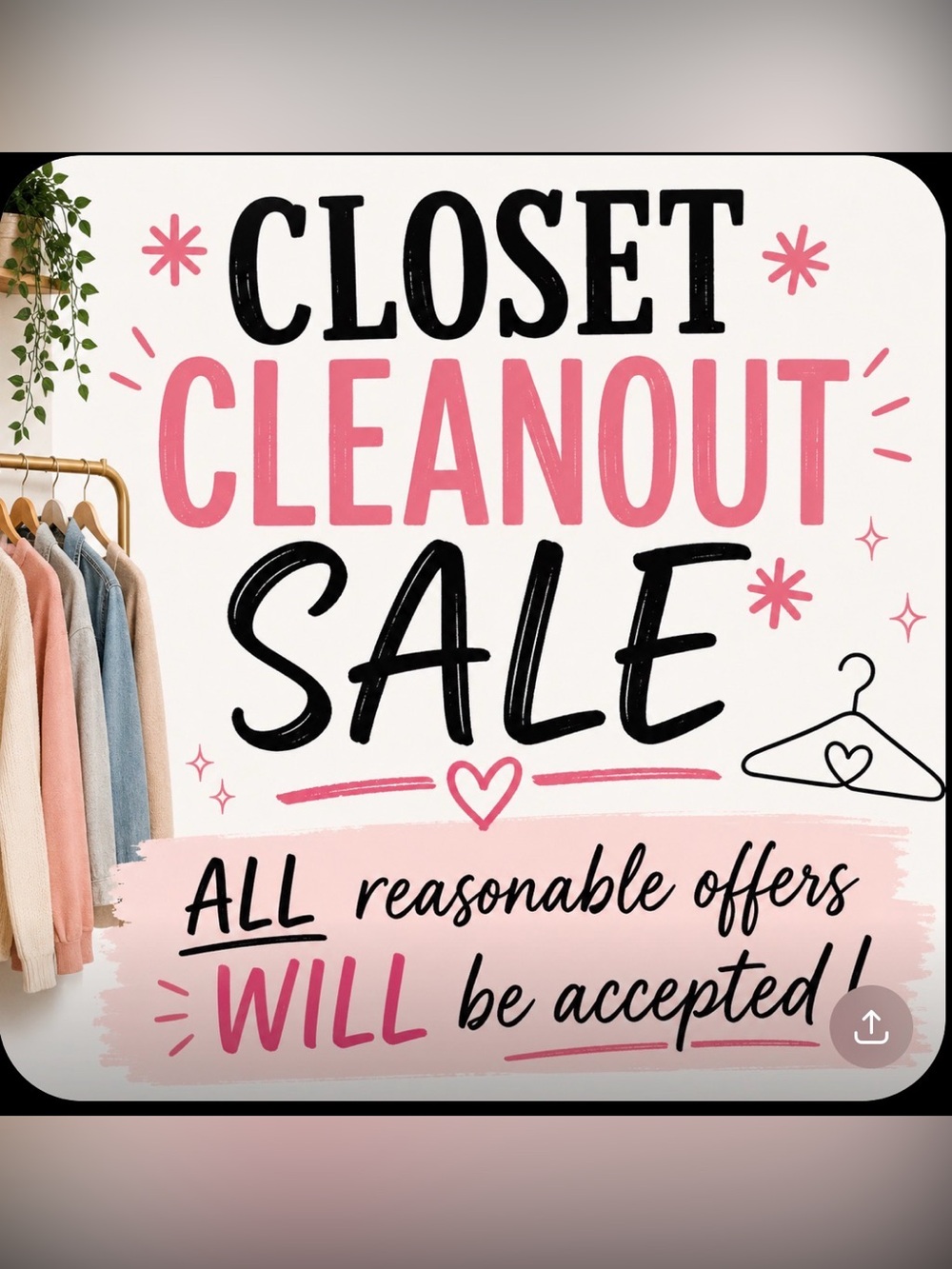 Closet Cleanout Moving Sale!